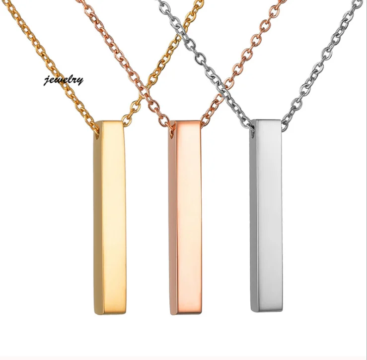 

Leter Engraved Accepted Simple Stainless Steel Bar Pendant Necklace