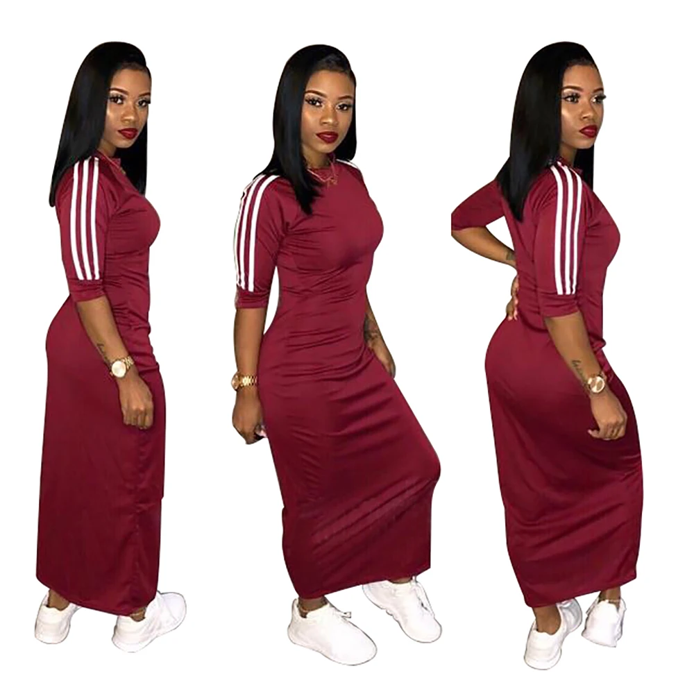 

PZF-A8221 New arrivals 2020 bodycon women stripe dress maxi dresses women long
