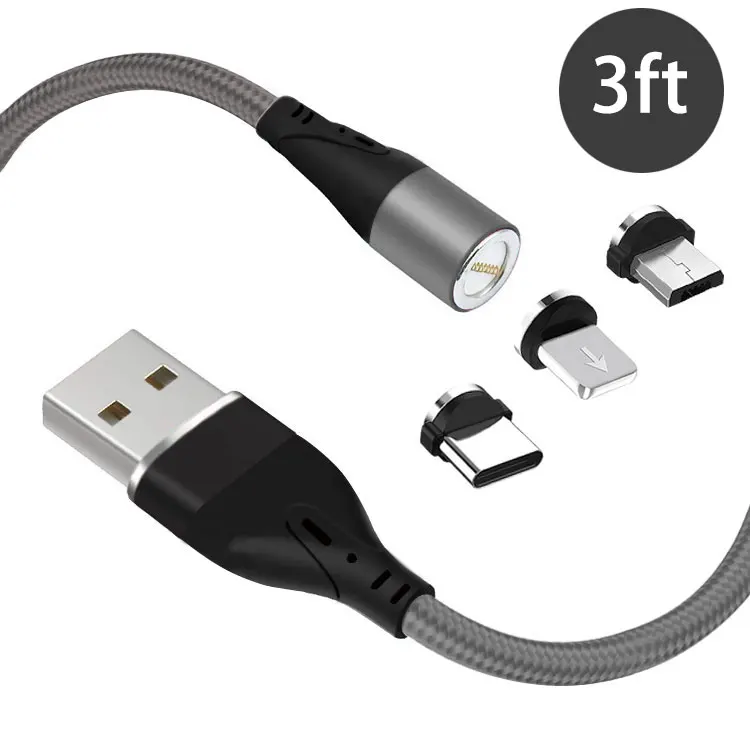 

Free Shipping New Style USB Data Charger Cable 3 in 1 Magnetic Charging Cable 3A Fast Charging & PC Sync Cable, Grey/black/red/silver