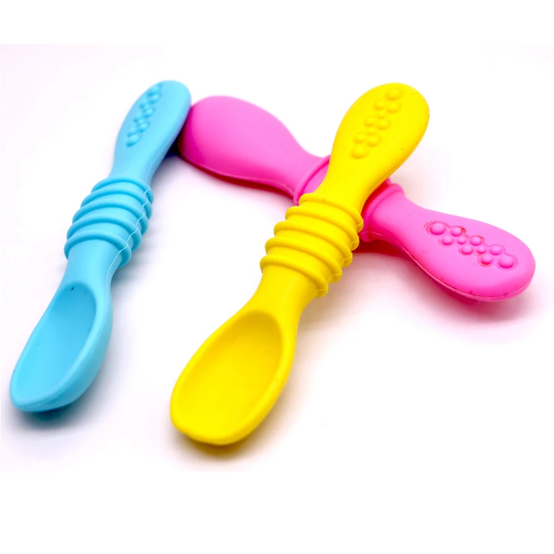 

Silicone Baby Fork And Spoon Set Food Grade Soft Silicone Baby Spoons For Training, Can be customized