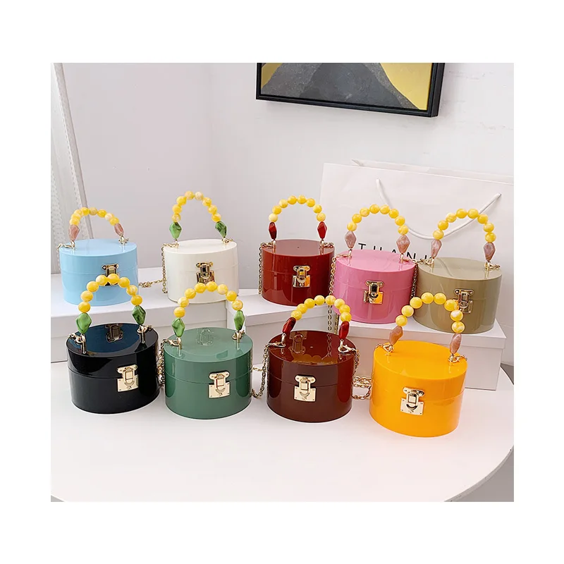 

Fashion lady round bag yellow pearl handbag purses women shoulder bag, White pink red