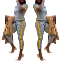 

2020 Spring fashionable print stripe short sleeve trouser women two piece set FM-LS8031