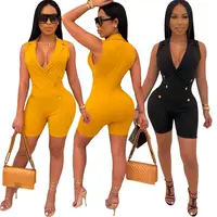 

MF7253 - ladies casual sleeveless bandage bodycon button one piece jumpsuit