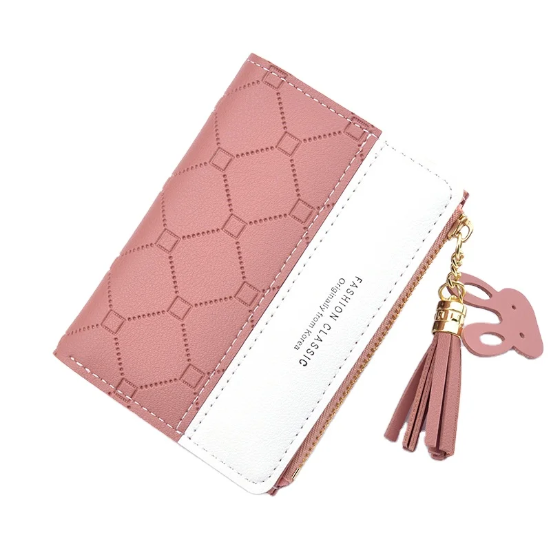 

Women's Short Tassel Tote With Purse Stitching Contrasting Women Wallet Tassel Zipper Multi-card Short Wallet, 5 colors