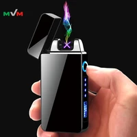 

MLT227 Custom Logo Windproof Electric Double Arc Lighter USB Plasma Rechargeable Lighter with LED Battery Indicator