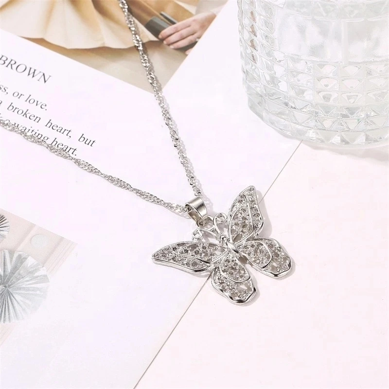 

High Quality Chunky Necklace Jewelry Necklace Butterfly Pendant Necklace Woman, Gold,silver