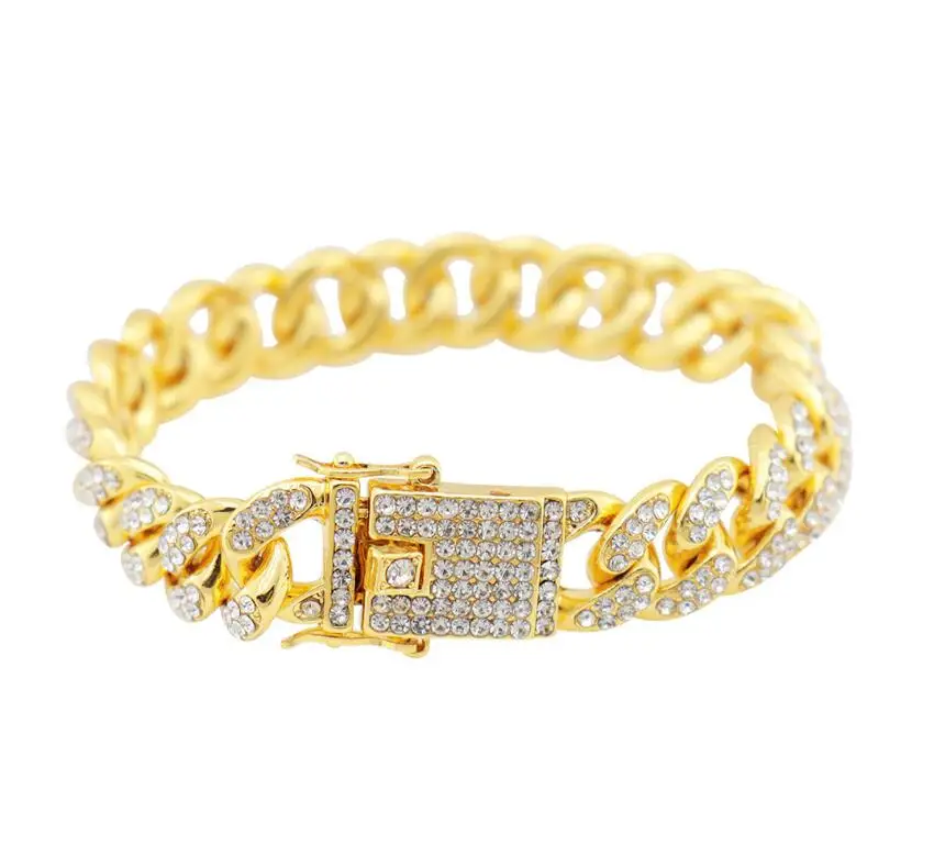 

Retro Hip-hop butterfly clasp silver gold-plated full diamond bracelet for men and women, Gold/silver/rose red