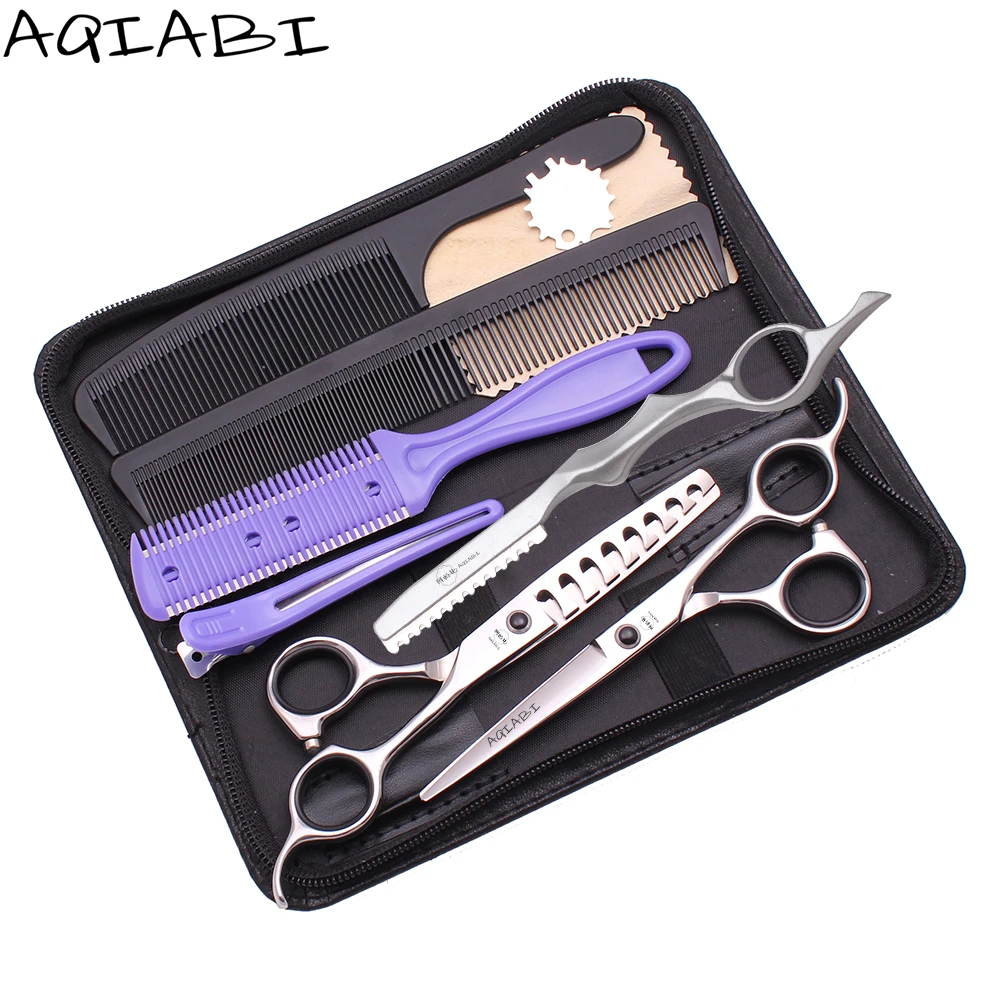 

Professional Scissors 6'' AQIABI Japanese Steel Hair Cutting Scissors Thinning Shears Barber Scissors Set Add Bag A2004, Shiny