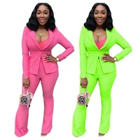 

Elegant Llapel Suits For Women Office Solid Colors Flare Pants Women Two Piece Set