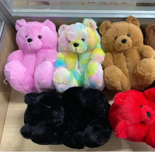 

2020 Cheap teddy bear Slippers brown Indoor Lady Shoe Women House Slipper Plush For Girls, Picture color