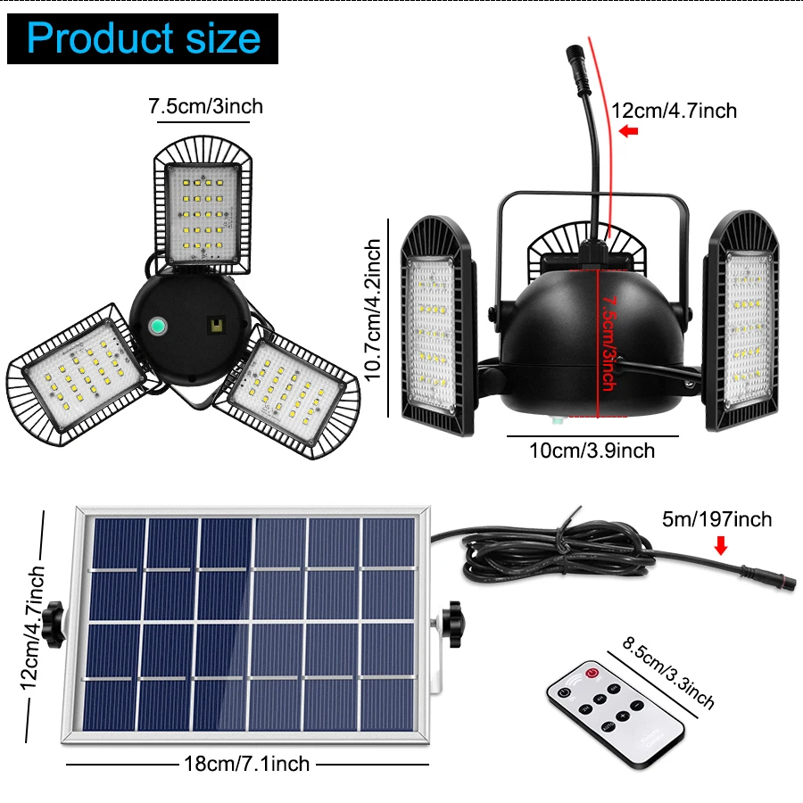 Lioyer Solar Powered Garage Lights Indoor Outdoor with Remote Control 60LED Shop 