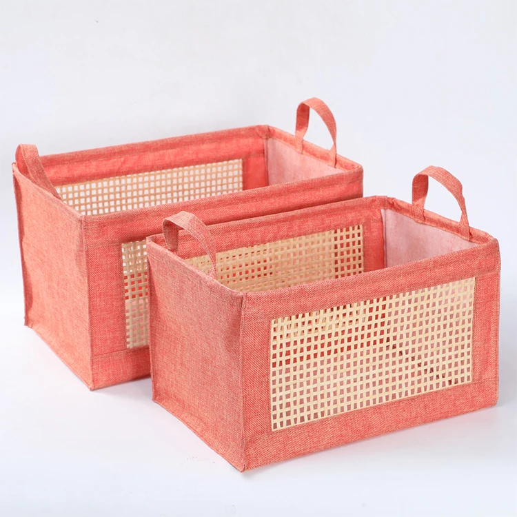 

China supplier handmade rectangular fabric canvas bamboo laundry sundries drawer storage basket storage box, Orange,customized color