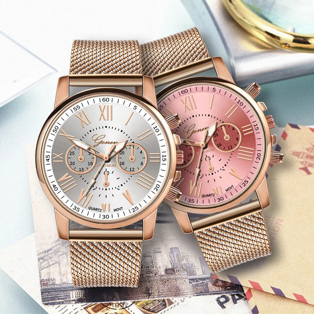 

Hot selling women's watch luxury quartz sports Stainless Steel Dial Leather Strap wrist Dress Watch