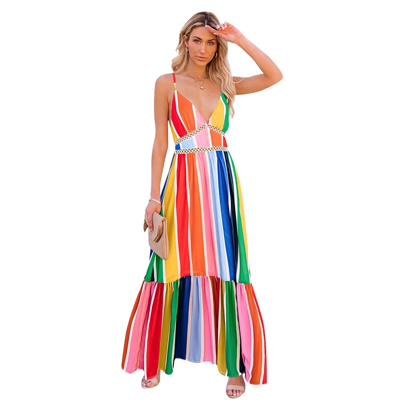 

Entry Price 2021 Women Summer Beach Skirt Bohemia Long Dress, Rainbow