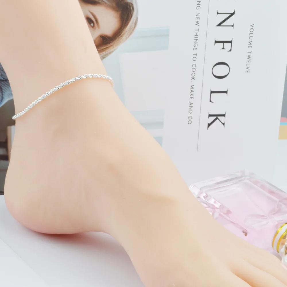 

Summer Beach 18K Gold Plated Anklet Chain for Women Girl Foot Chain Adjustable Figaro Twist Rope Anklet