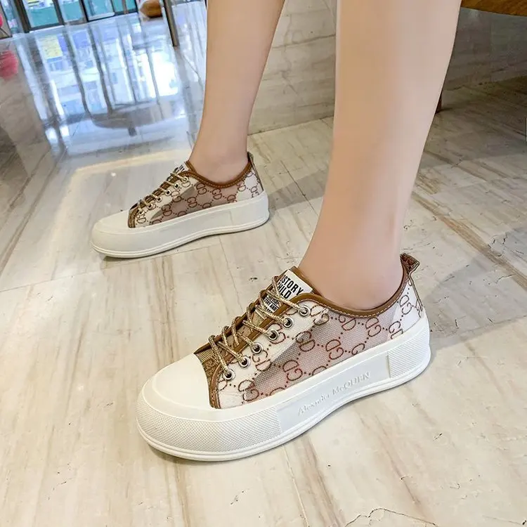 

2021 new hot wholesales high mesh simply type ladies sport sneakers women casual shoes lace, White, brown