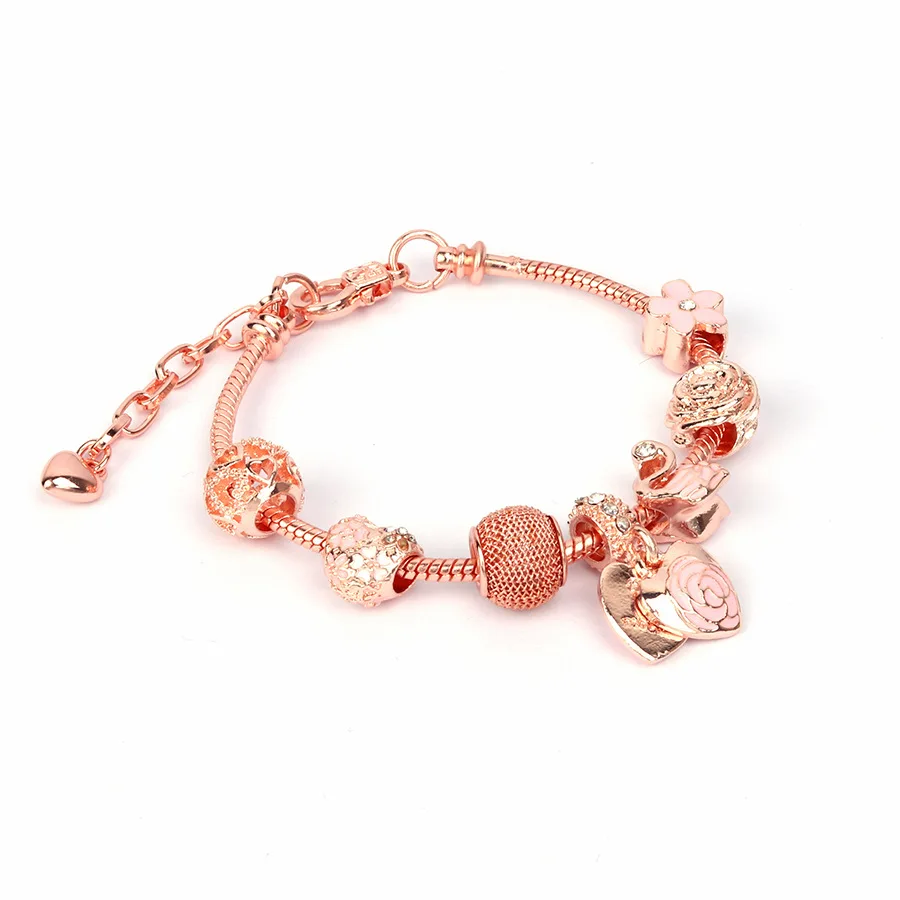 

Popular Products Kids Charm Bracelet Made with Rose Gold Diamond Crystal Flower Bracelet Jewelry with Popular Fashion