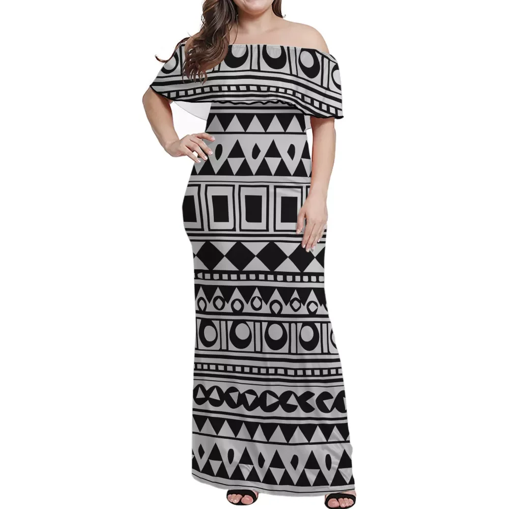 

Hot black striped Polynesian tattoo lotus skirt off the shoulder Boutique dress sexy Boccon dress, Custom colors