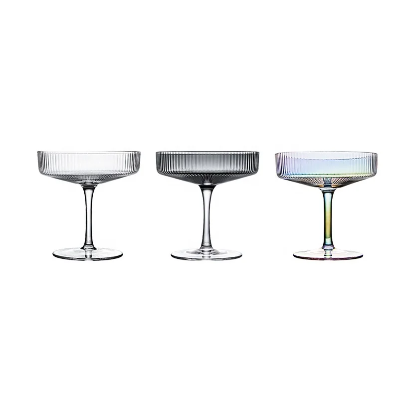 

Wholesale Handmade Vertical Stripes Cocktail Bar Glass Dessert Cup with Gold Rim