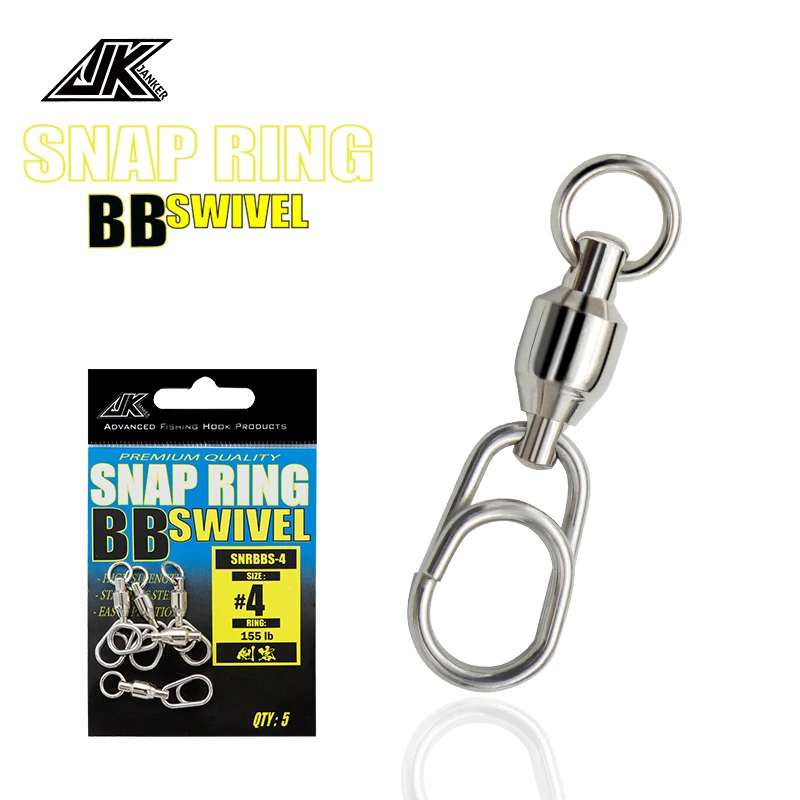 

JK 304 High Strength Stainless Steel Swivels Fishing High Speed Rotation Swivels Solid Rings and Snap Set Seawater Resistance, Silver