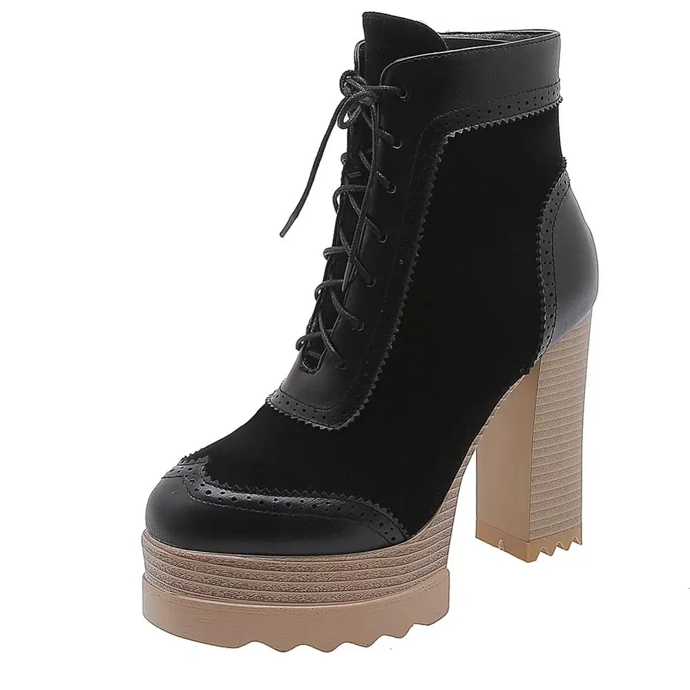
2020 Newest Winter Boots Women High Heels Platform Shoes Zip Lace Up Woman Ankle Boots 