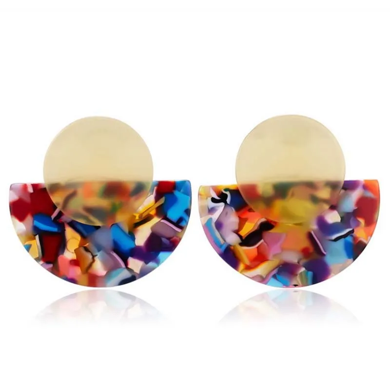 

Latest Fashion ear jewelry Geometric earrings fan-shaped round pendant acetate patterns stud earrings retro acrylic earrings