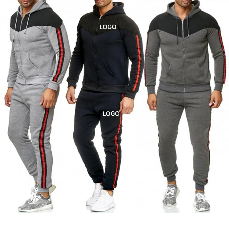 

Wholesale Training Jogging Wear 2 Piece Sport Jogger Tracksuits Hoodies Sets Men Zipper Two Color Sweatsuits