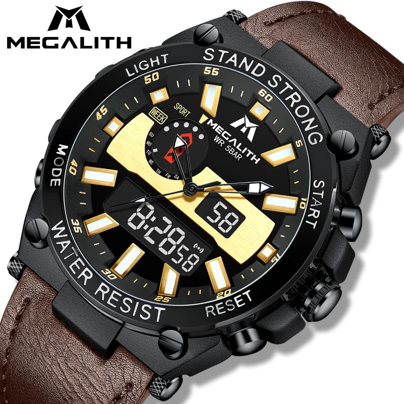 

MEGALITH Reloj De Hombre Fashion Leather Watch Chronograph Luminous Water Resistant Military Sport Men Quartz Wristwatch