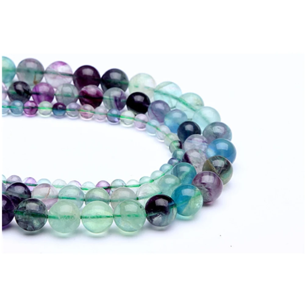 

Natural Healing Crystal Stone High Quality Gemstone Polished Smooth Loose Round Green Purple Fluorite Beads for Jewelry Making