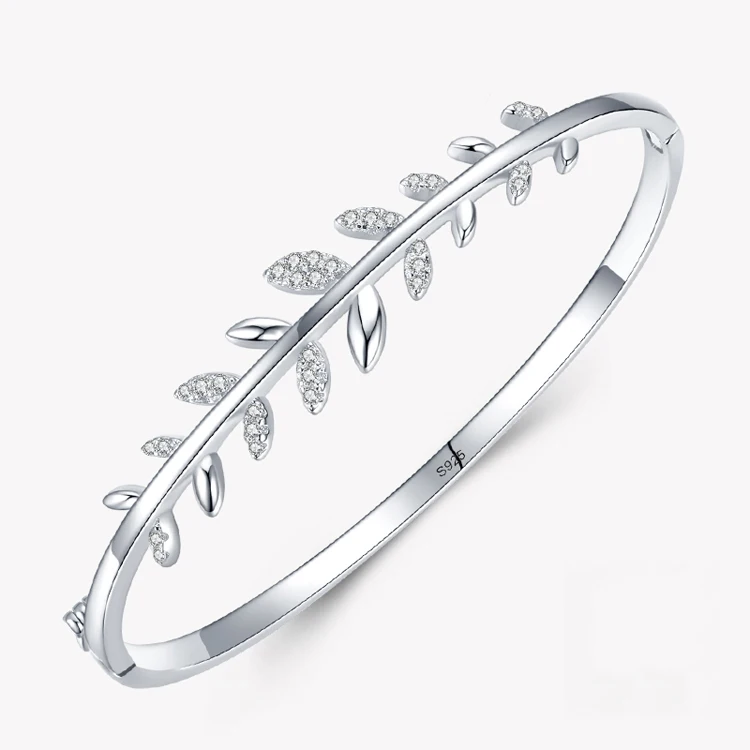 

MINHIN Authentic 925 Sterling Silver Simple Spring Leaf Leaves Clear CZ Zircon Bracelets for Women Fashion Bracelets Jewelry