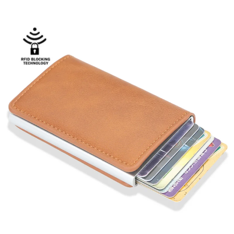 

Baellerry male and female card holder metal aluminum automatic card holders rfid bank card holder wallet, Blue, black, rose, coffee, yellowish brown