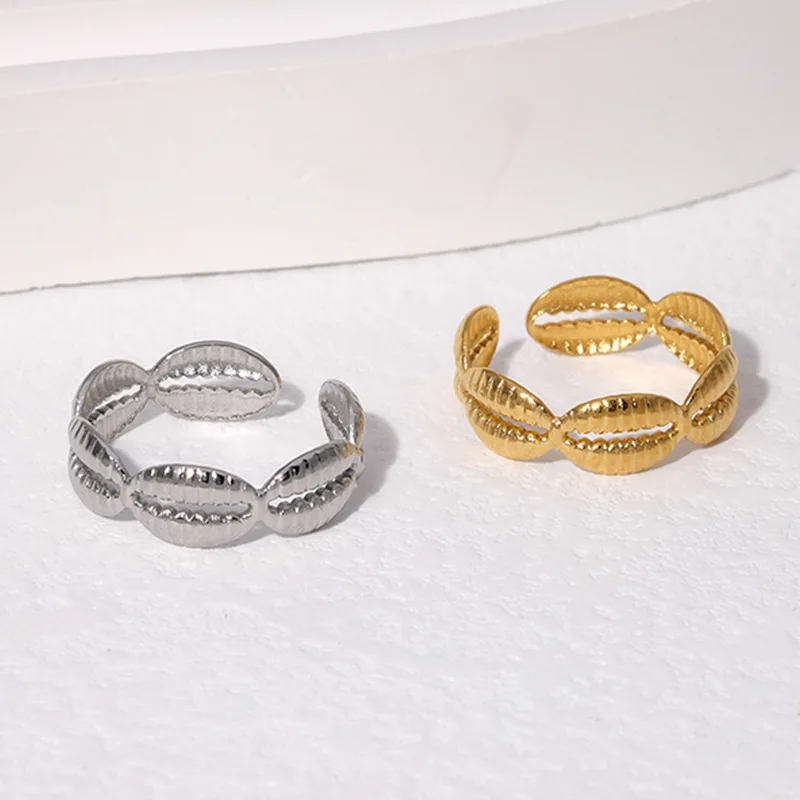 

Jewelry Wholesale Shell Open Ring Simple Adjustable Stainless Steel Ring Female