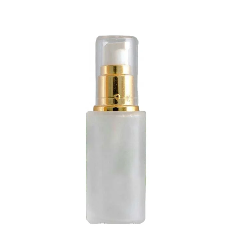 30ml 50ml 80ml 100ml White Frosted Flat Shoulder Glass Cosmetic Lotion Pump Bottle Skin Care Cream Treatment Pump Spray Bottle