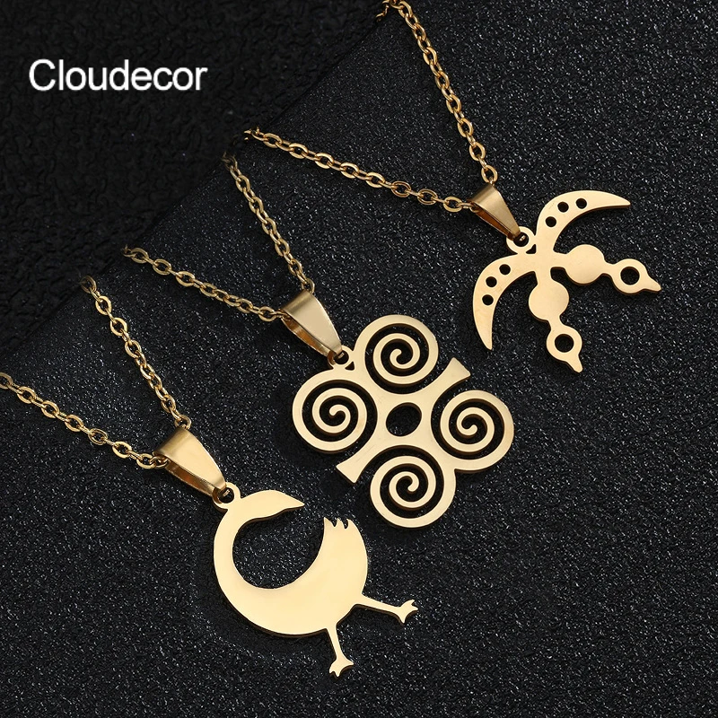 

Adinkra Symbols Africa Necklace 18k Gold Fashion Jewelry 2021 Link Chain Necklace Stainless Steel Pendant Necklace Men Women