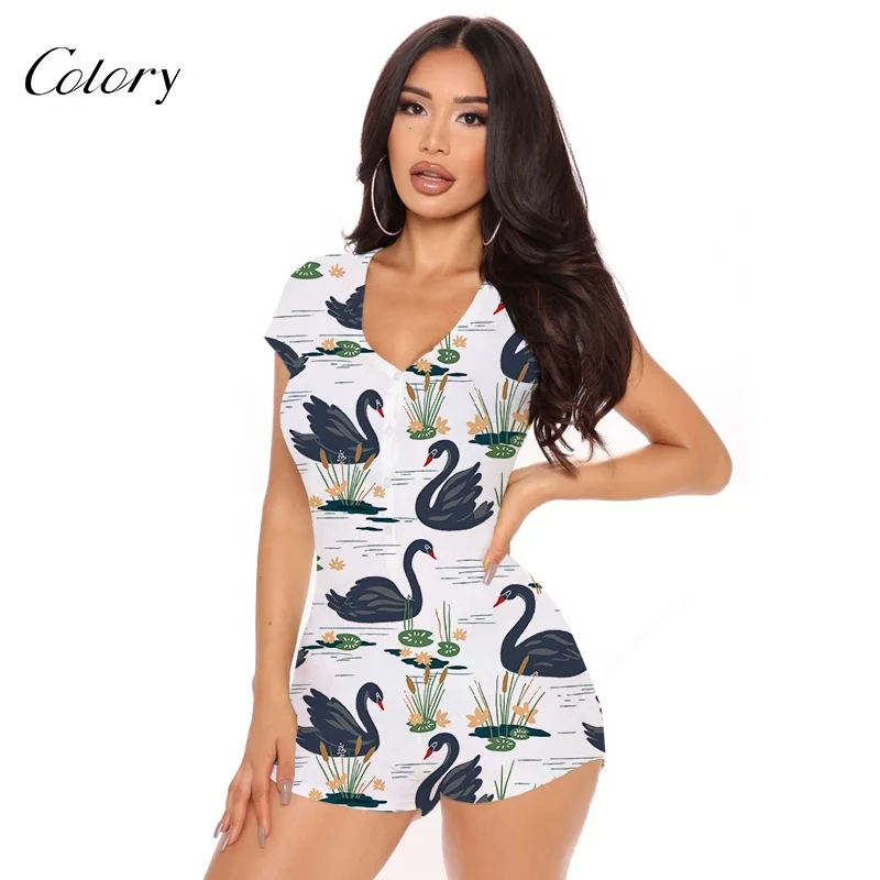 

Colory Cute Plus Size Onesie Short Sleeve Pajama With For Women, Customized color