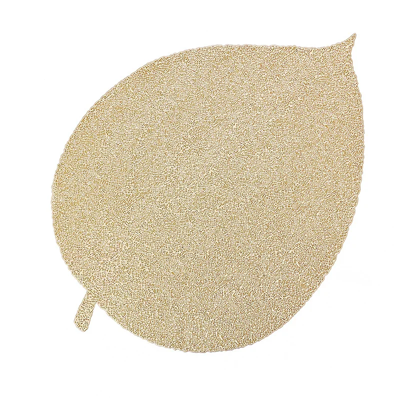 

Decorative PVC Curved Leaves Bronzing Hollow Design Anti-Slip Coaster, Gold, silver, rose gold