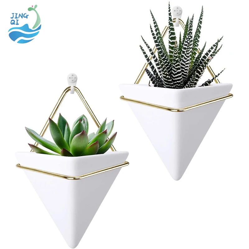 

jingqi Made In China Garden custom mini flower pot wall decoration DIY flower pot triangle planters fiberglass planters, Gray, white, multicolor