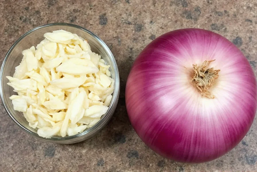 Chef measuring dried minced onion for recipe substitution