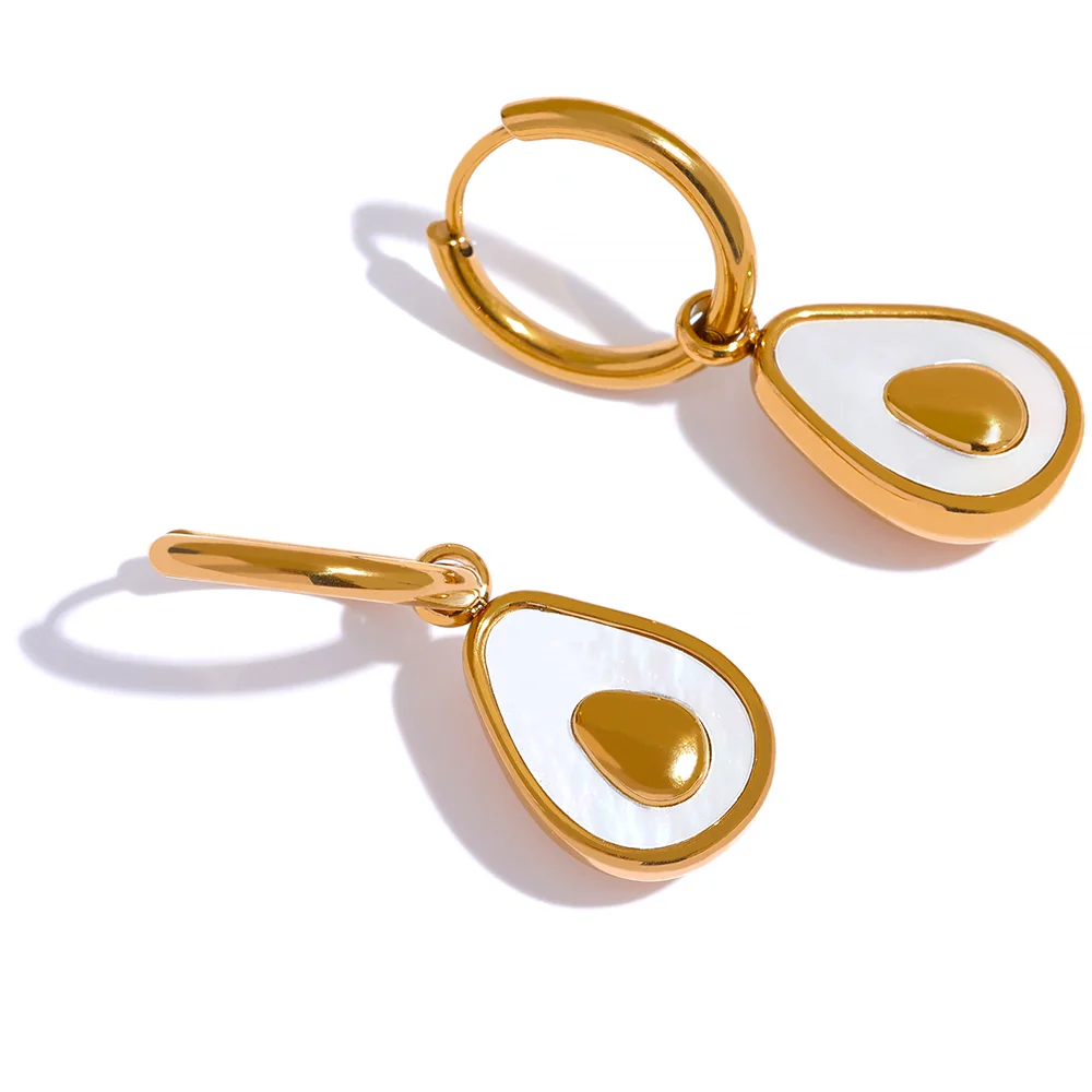 

JINYOU 019 Golden Avocado Drop Stainless Steel Fruit Huggie Hoop Earrings for Women Natural Shell Fashion Charm Cute Jewelry