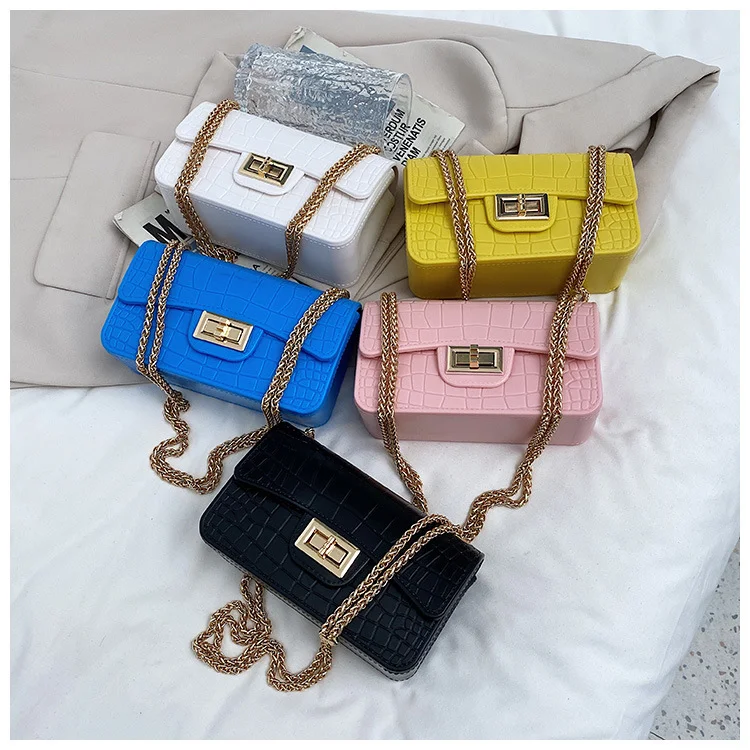 

Summer shoulder crocodile pattern jelly chain bags small square bag women hand bags ladies handbags, 5 colors