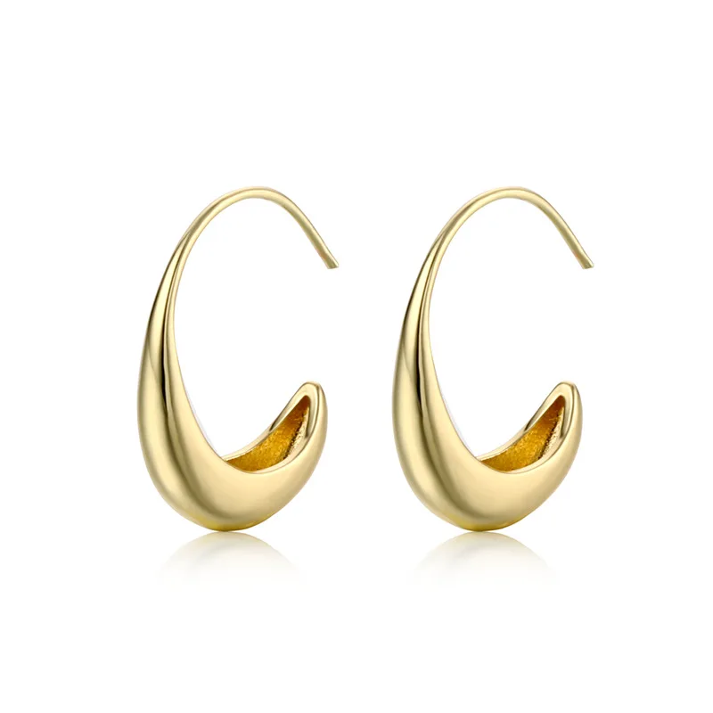 

Minimalist Brass Real 18k Gold Plating Smooth C Shape Chunky Hoop Earrings Water Drop Shape Hoop Earrings