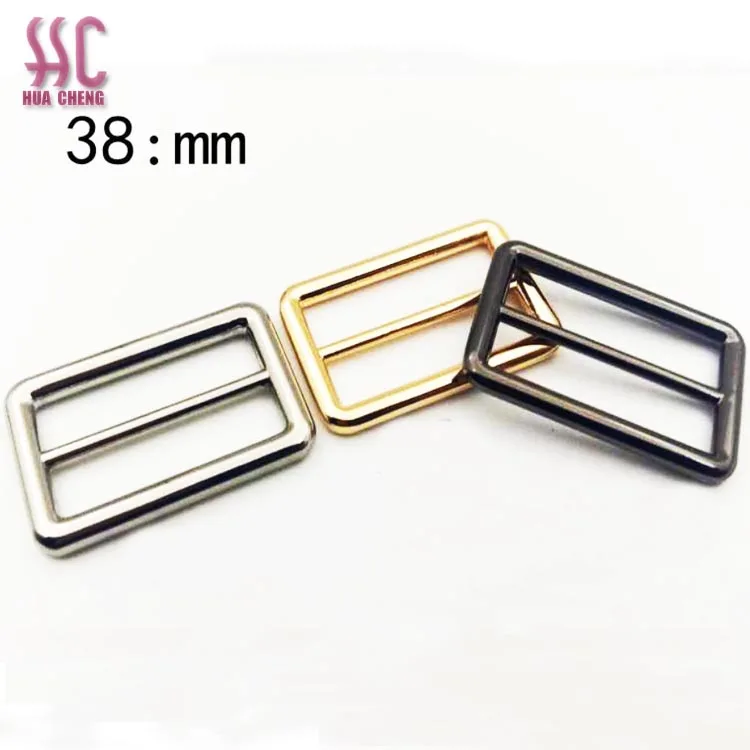 

Hot Sale 38mm Gold Color Curve Slider Tri-Glide Adjust Tri-ring Buckles For Dog Collar Harness Backpack Straps