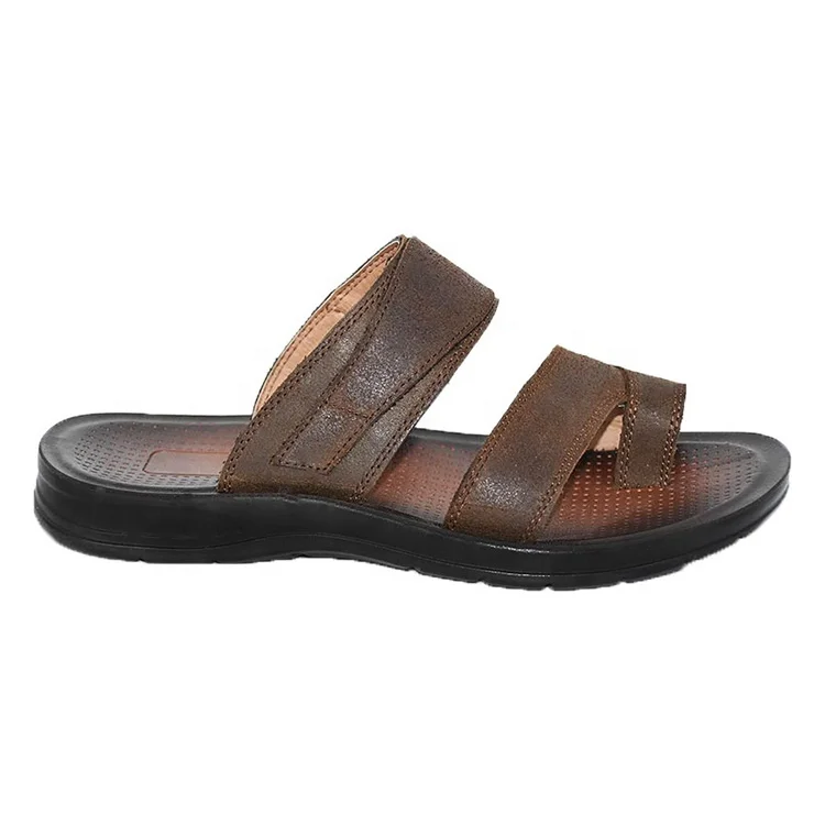 

High Quality Hot Sale The New Custom Non-slip Injection Pu Men Leather Slipper, Brown