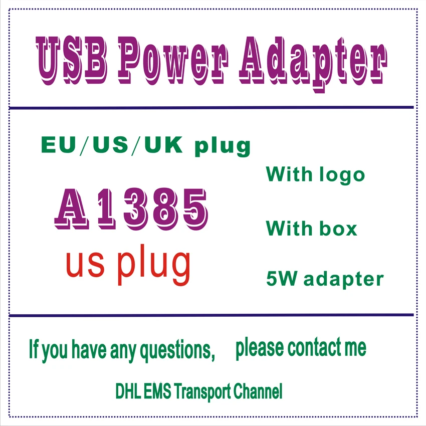 

High quality A1385 A1400 US EU Plug USB AC Power Adapter Wall Charger For iPhone 5 6 8 X XS With packaging box free shipping, White