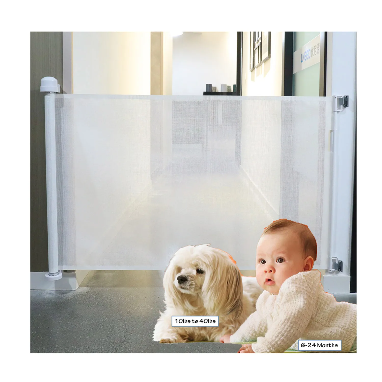 

Amazon Hot Selling Retractable Baby Gate 33 Inch Tall Extends To 55 Inch Wide Extra Wide Baby or Pet Dog Mesh Safety Gate, White,grey, black