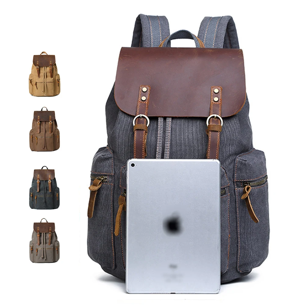 

Custom outdoor hiking business school durable backpack canvas mens waterproof canvas backpack young men canvas laptop backpacks