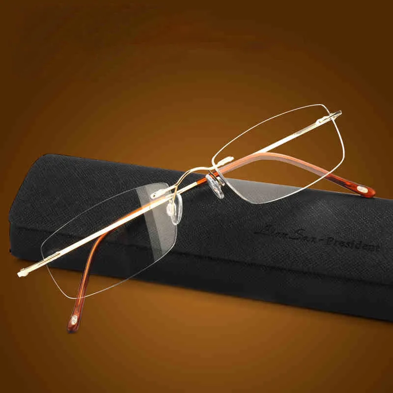 

2019 Fashion Square Prescription Eyeglasses Memory Titanium Rimless Reading Glasses Magnifying Presbyopia Men Women