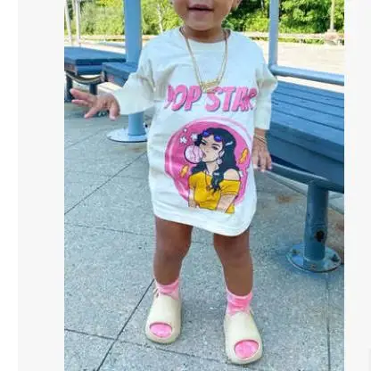 

1-7 Years Kids Girls Summer Cartoon Beauty Print Pullover Tops 2020 New European Fashion Girls O-neck Shirt Dress