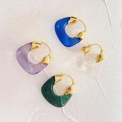 

Vintage Fashion Jewelry Multi Color Geometric Resin Earrings Chunky U Shape Acrylic Hoop Earrings For Women Girls