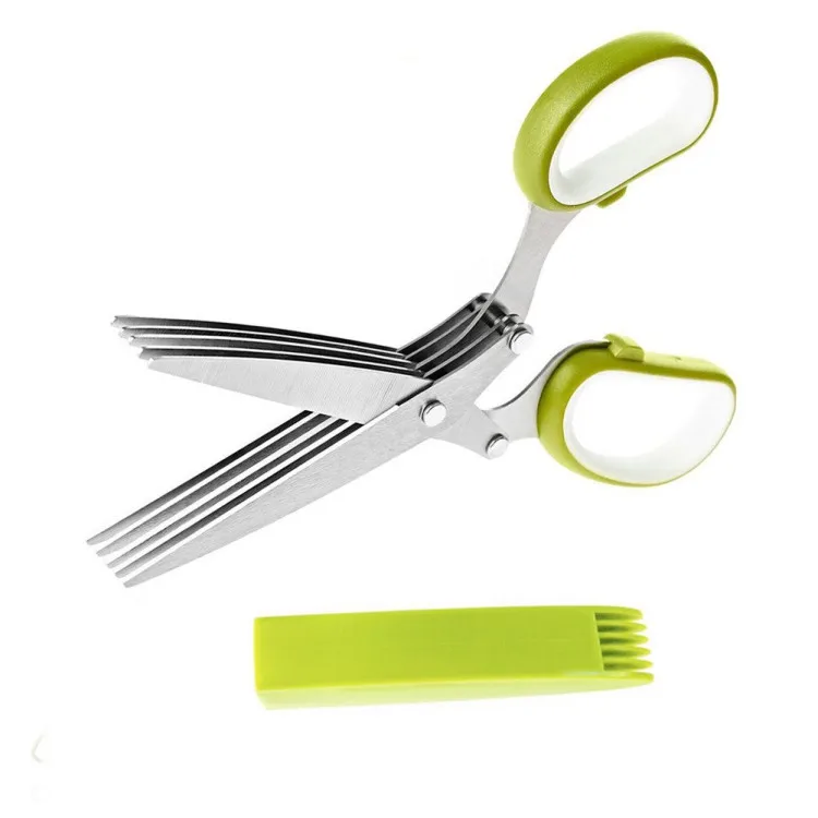 

Stainless Steel 5 Blades Shears With Comb Chef Scallion Kitchen Herb Scissors